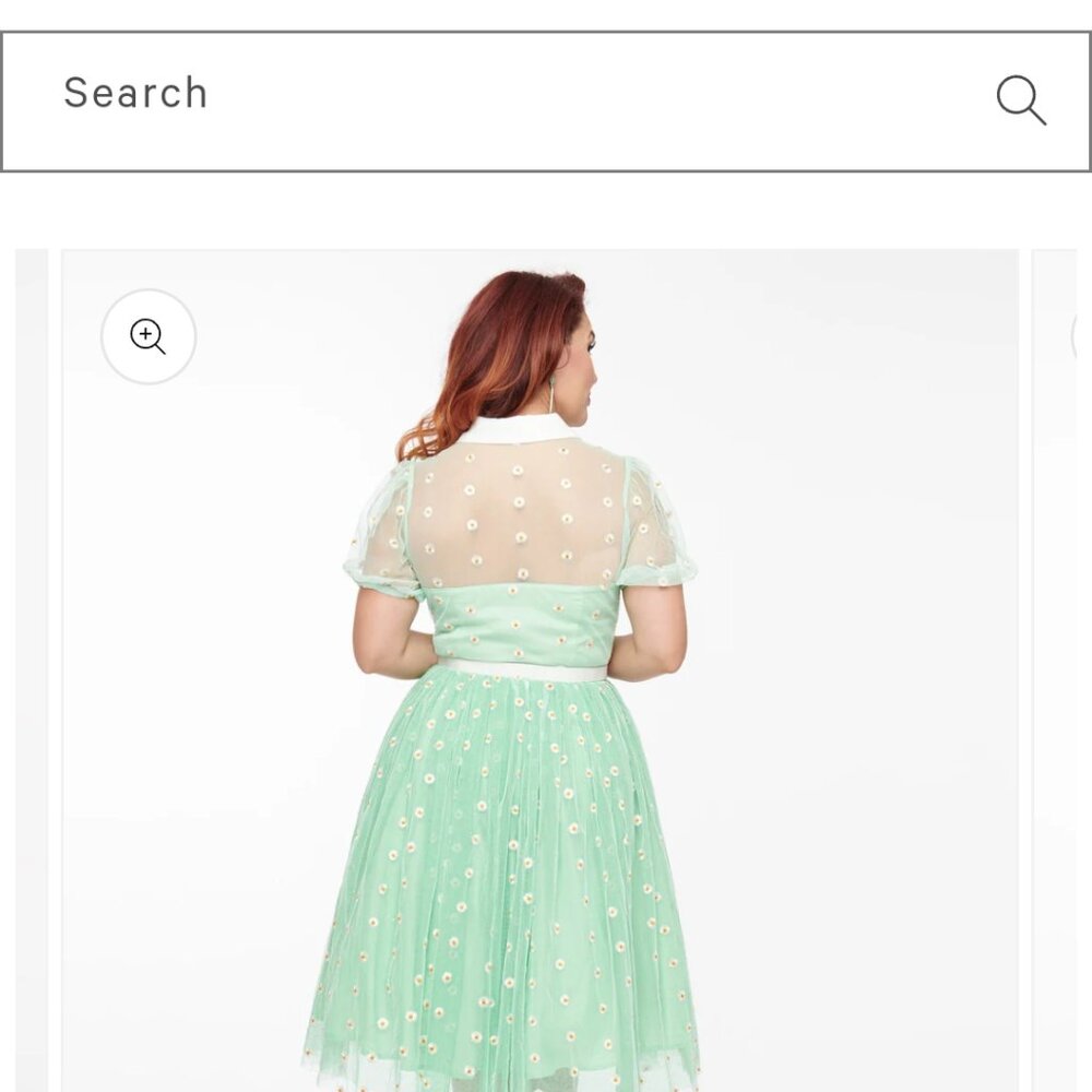 Unique Vintage Mint Green Embroidered Tulle Midi Dress - Picture 5 of 5